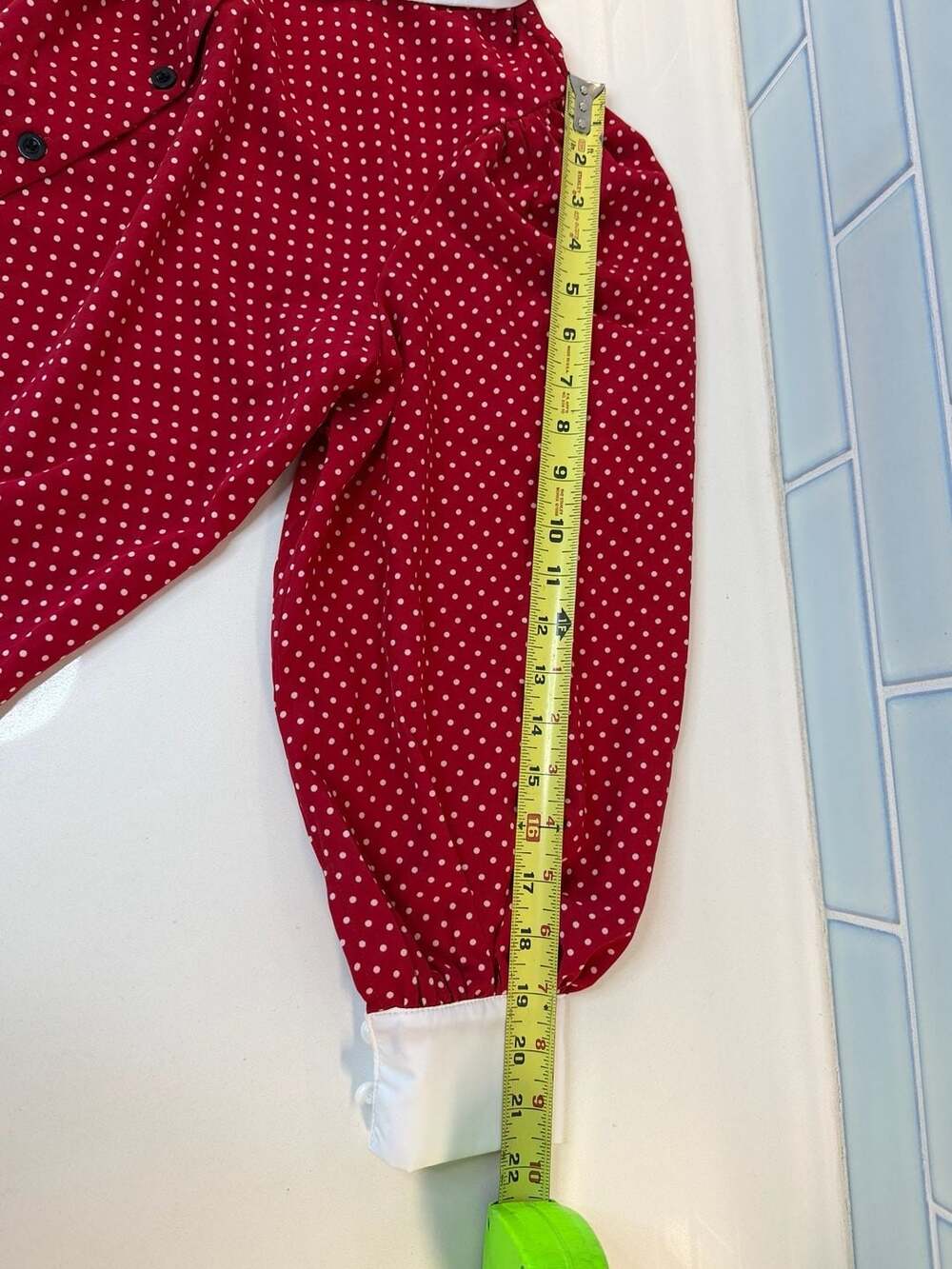 Red and White Polka Dot Long Sleeve Blouse with Contrast Collar - Picture 5 of 6